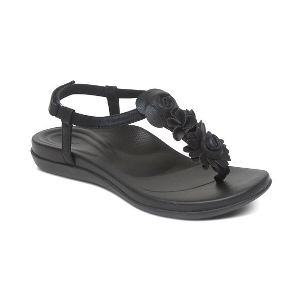Aetrex Women's Charli Thong Sandals Black Sandals UK 8010-927